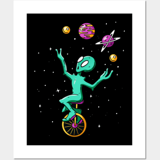 Alien Juggling with Planets Funny Artwork Posters and Art